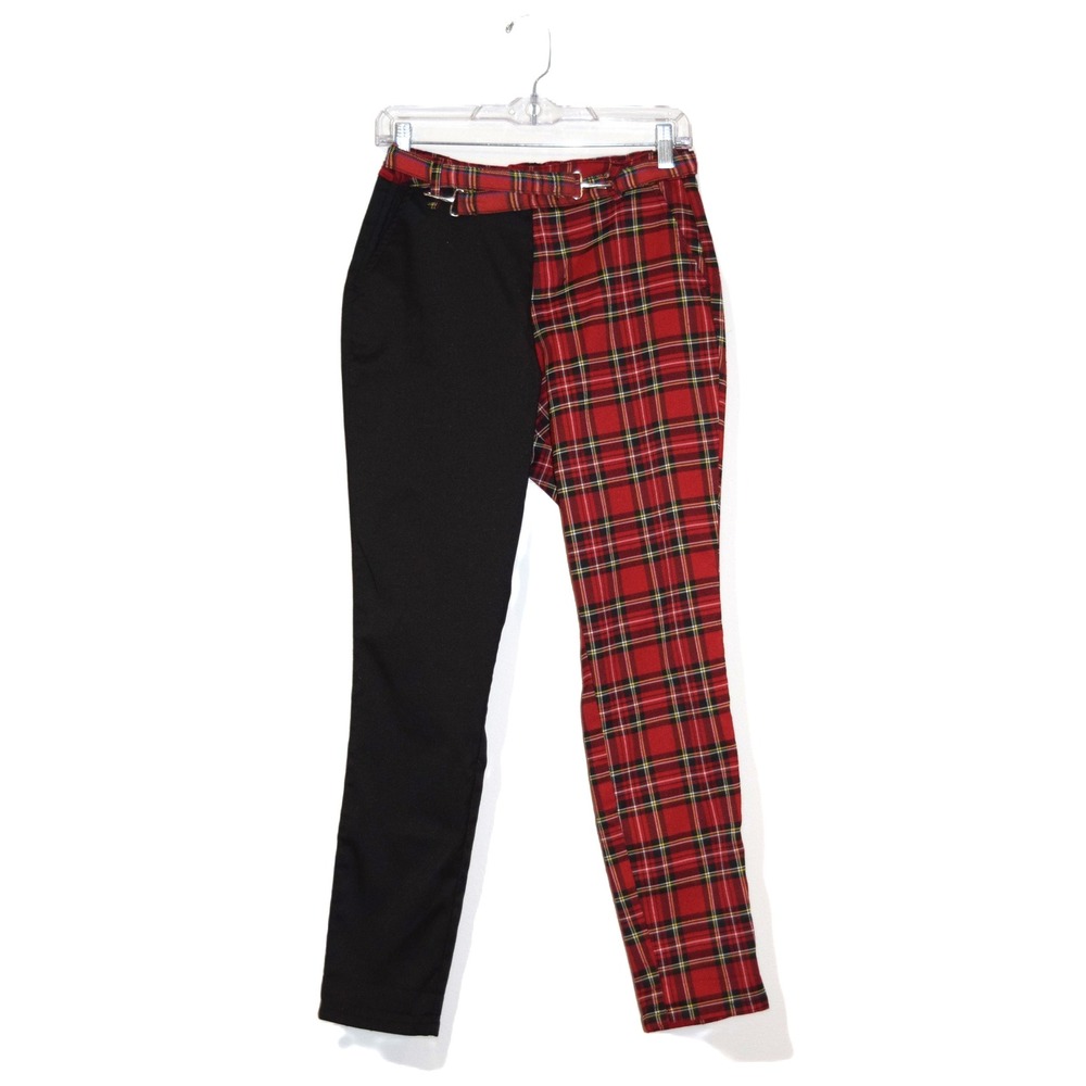 Hot‎ Topic Red Plaid Black Split Leg Trousers Punk Goth Edgy Emo Pants Small
